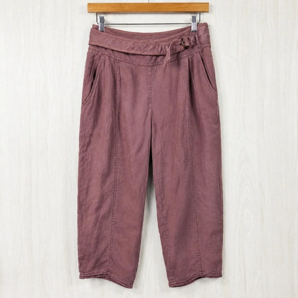 Wilfred by Aritzia Paperbag Crop Pants Womens 6 Tencel Linen High Rise Belted